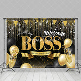 Aperturee - Black Gold Balloons Awesome Happy Bosss Day Backdrop